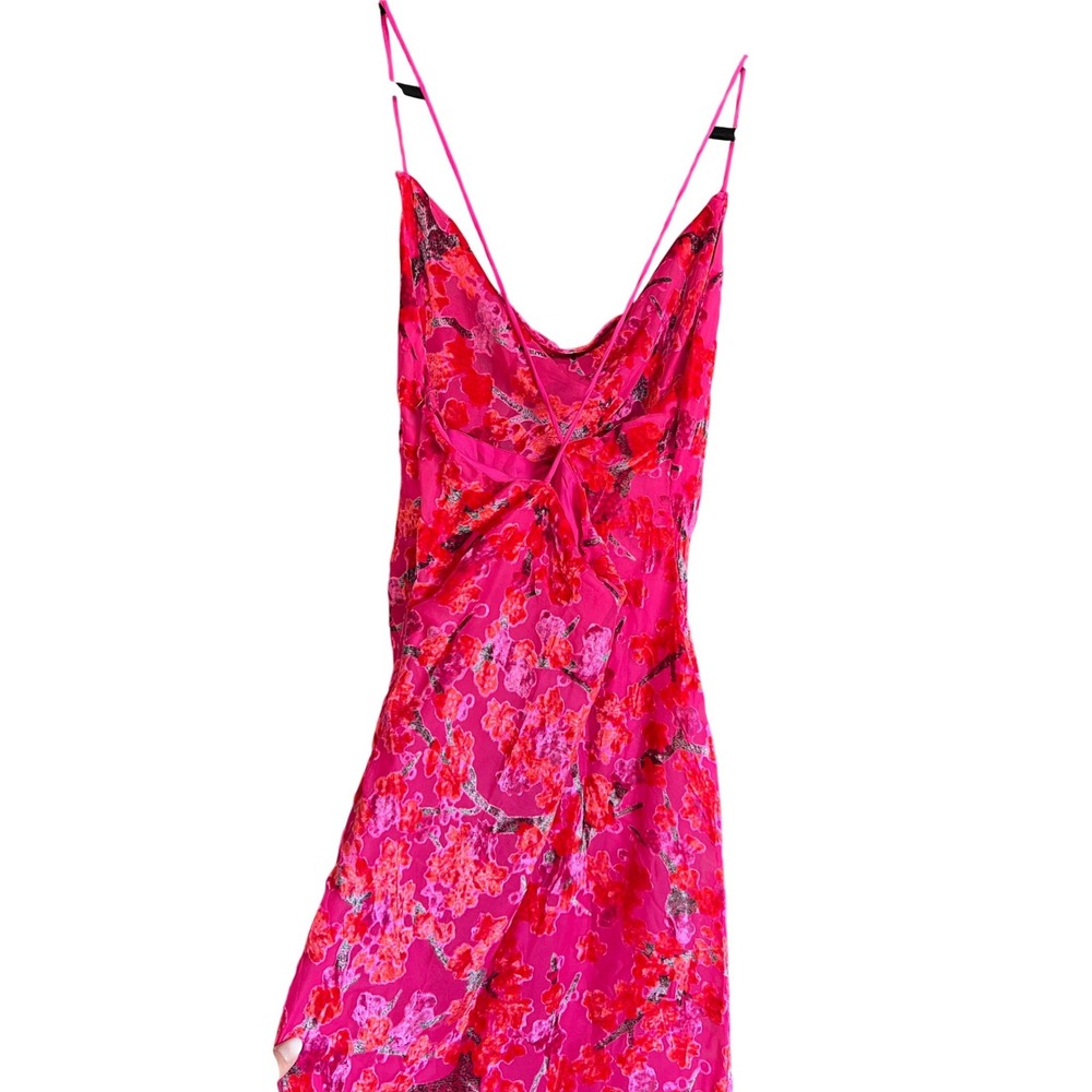 Boohoo Devore Cowl Neck Maxi Dress Hot Pink Floral Velvet GZZ11475 US 8 NEW, Y2K - Picture 3 of 16